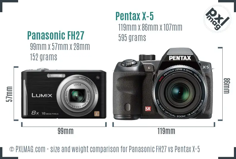 Panasonic FH27 vs Pentax X-5 size comparison