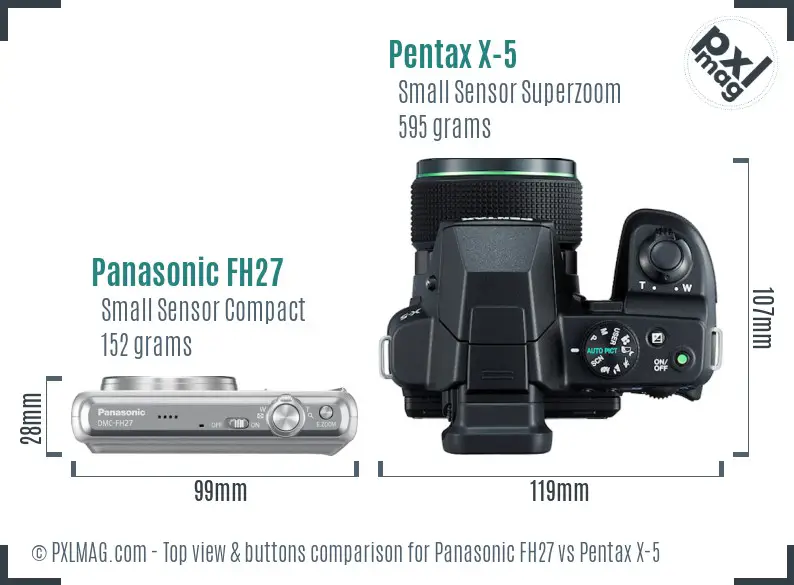Panasonic FH27 vs Pentax X-5 top view buttons comparison