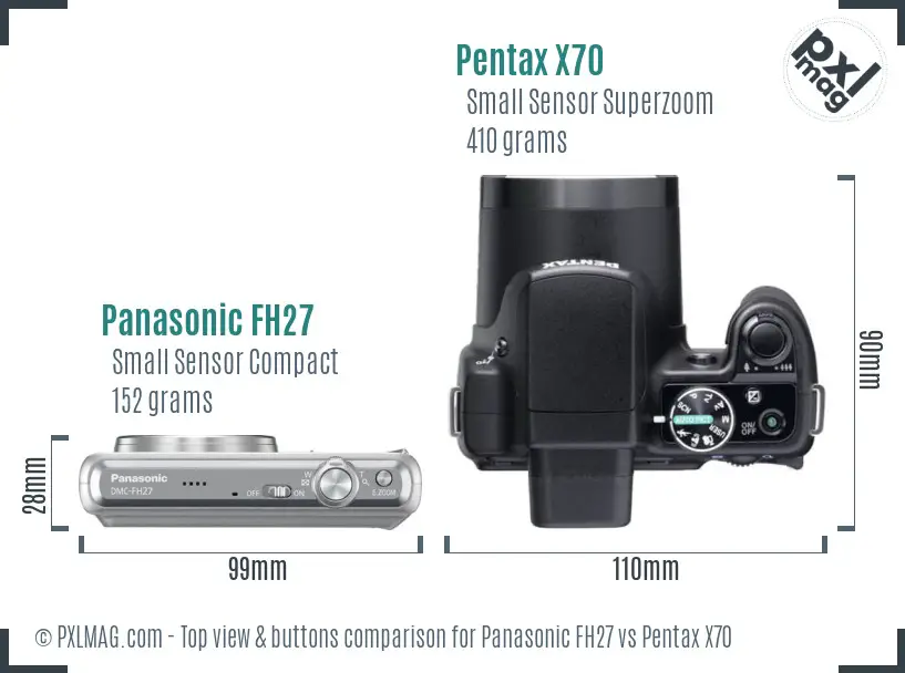 Panasonic FH27 vs Pentax X70 top view buttons comparison