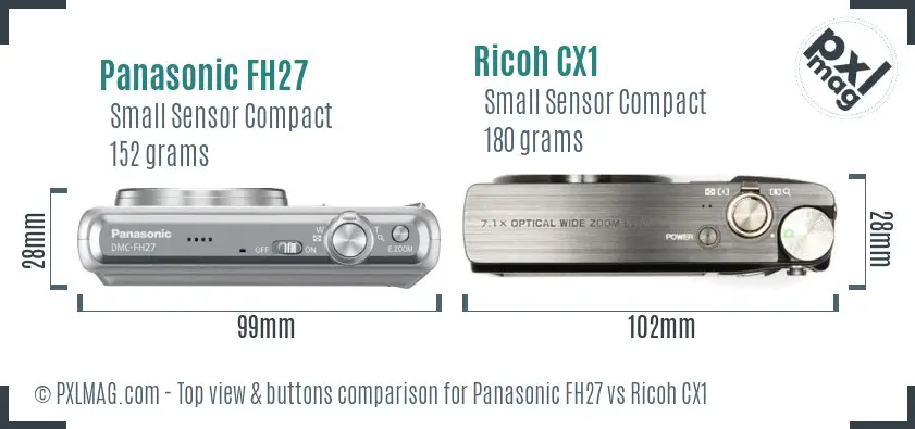 Panasonic FH27 vs Ricoh CX1 top view buttons comparison Panasonic FH27 vs Ricoh CX1 top view buttons comparison
