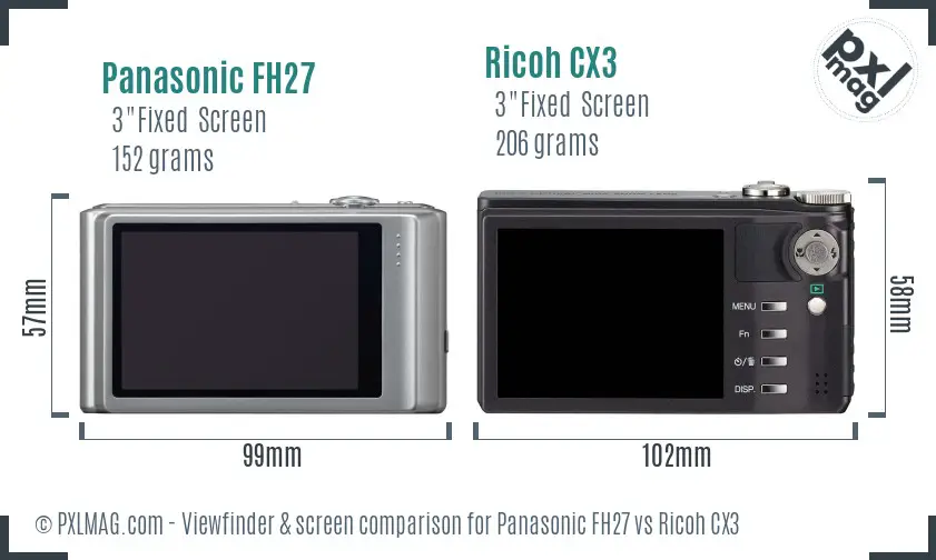 Panasonic FH27 vs Ricoh CX3 Screen and Viewfinder comparison Panasonic FH27 vs Ricoh CX3 Screen and Viewfinder comparison