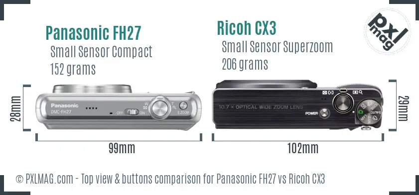 Panasonic FH27 vs Ricoh CX3 top view buttons comparison Panasonic FH27 vs Ricoh CX3 top view buttons comparison