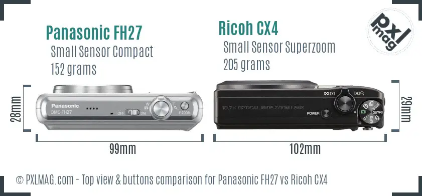 Panasonic FH27 vs Ricoh CX4 top view buttons comparison
