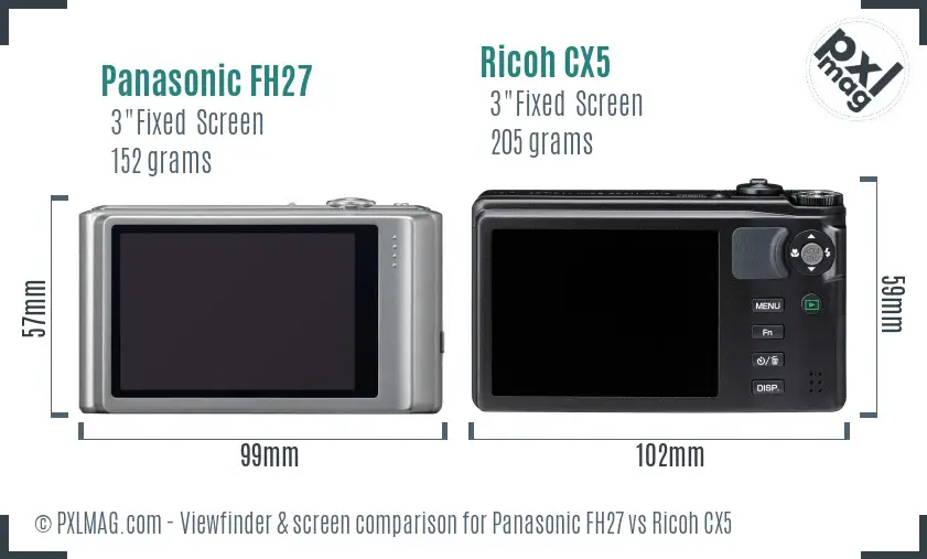 Panasonic FH27 vs Ricoh CX5 Screen and Viewfinder comparison