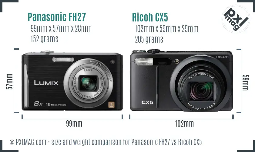 Panasonic FH27 vs Ricoh CX5 size comparison