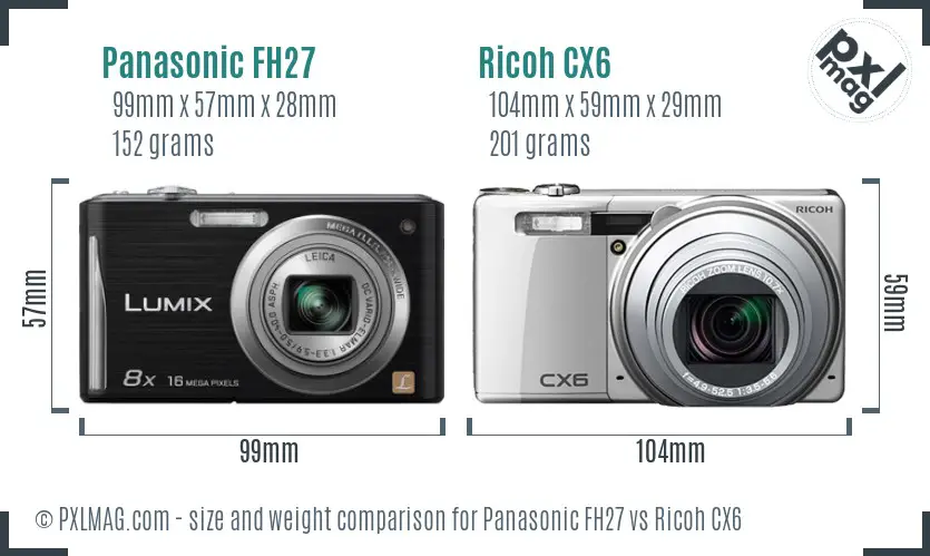 Panasonic FH27 vs Ricoh CX6 size comparison