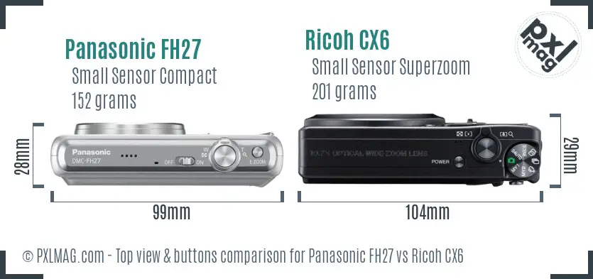 Panasonic FH27 vs Ricoh CX6 top view buttons comparison