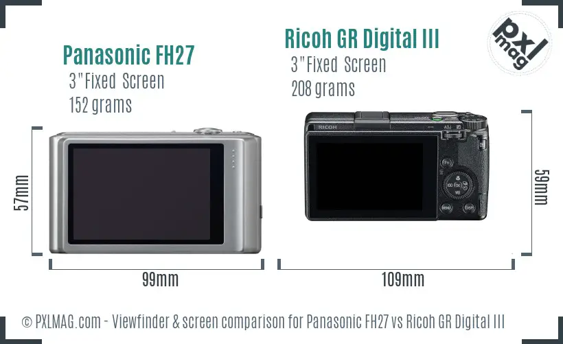 Panasonic FH27 vs Ricoh GR Digital III Screen and Viewfinder comparison
