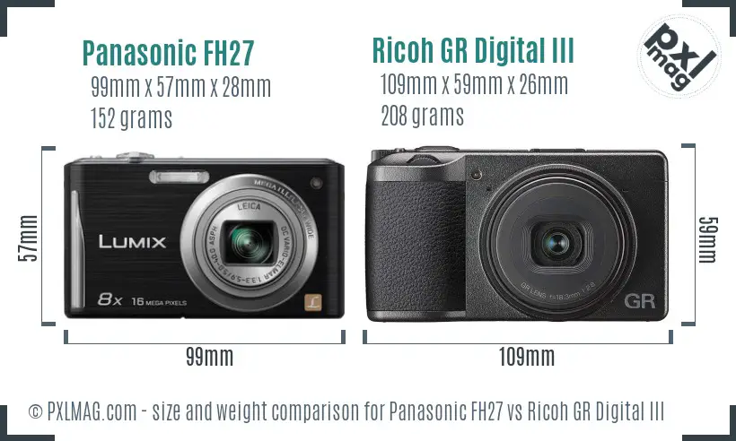 Panasonic FH27 vs Ricoh GR Digital III size comparison