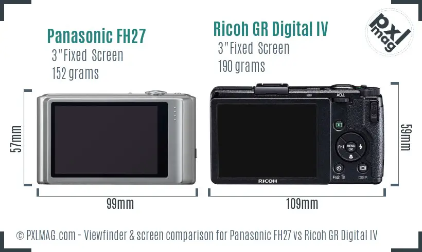 Panasonic FH27 vs Ricoh GR Digital IV Screen and Viewfinder comparison