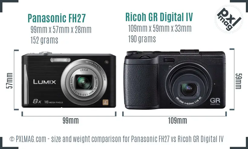 Panasonic FH27 vs Ricoh GR Digital IV size comparison