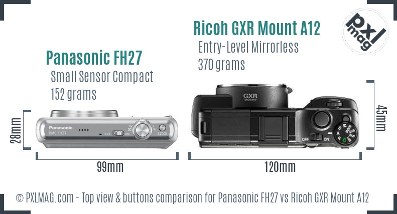 Panasonic FH27 vs Ricoh GXR Mount A12 top view buttons comparison
