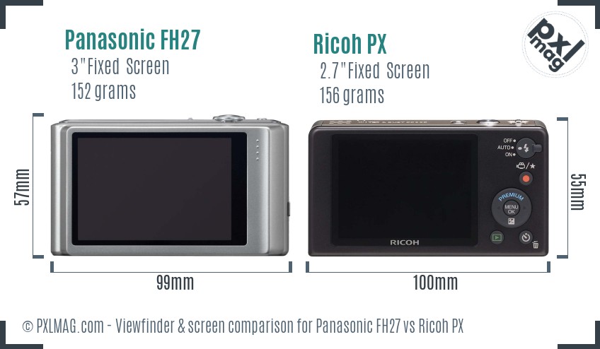 Panasonic FH27 vs Ricoh PX Screen and Viewfinder comparison