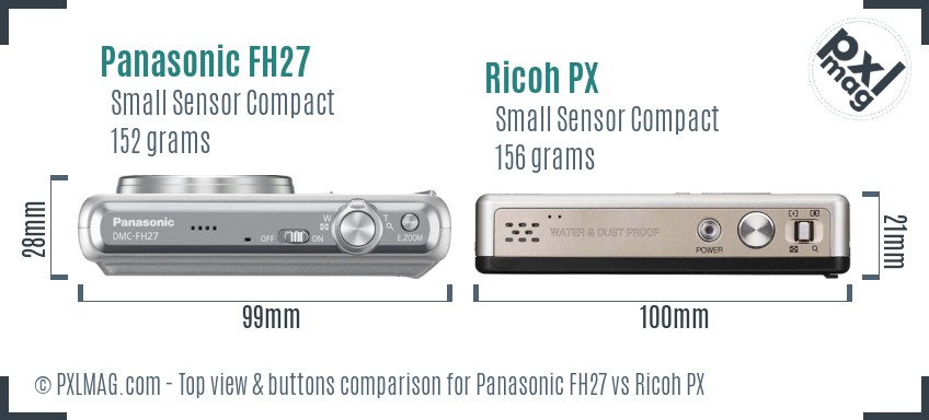 Panasonic FH27 vs Ricoh PX top view buttons comparison