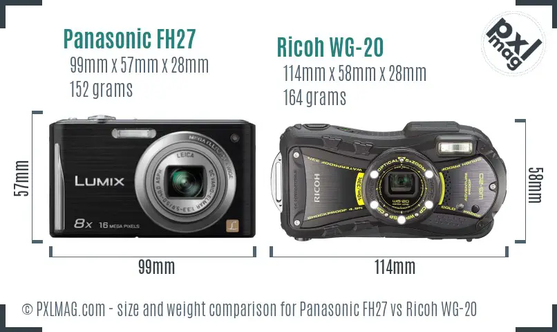 Panasonic FH27 vs Ricoh WG-20 size comparison