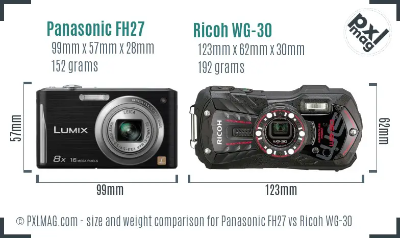 Panasonic FH27 vs Ricoh WG-30 size comparison