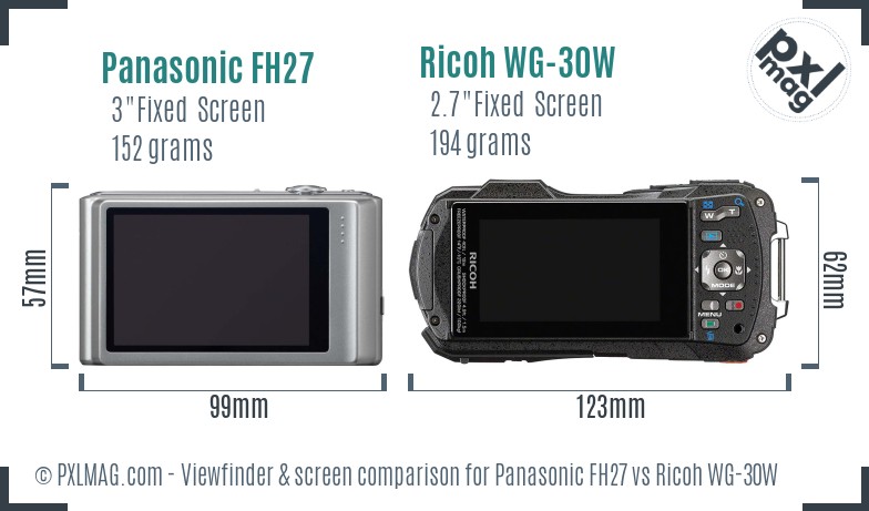 Panasonic FH27 vs Ricoh WG-30W Screen and Viewfinder comparison