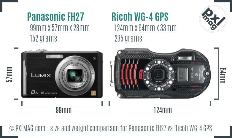 Panasonic FH27 vs Ricoh WG-4 GPS size comparison