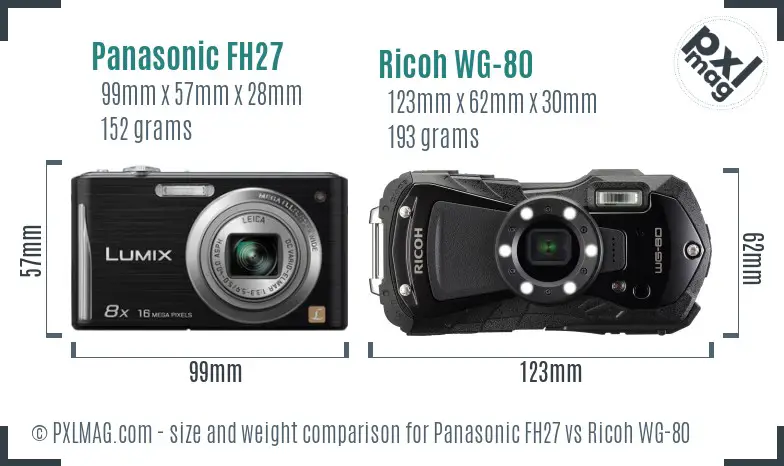 Panasonic FH27 vs Ricoh WG-80 size comparison