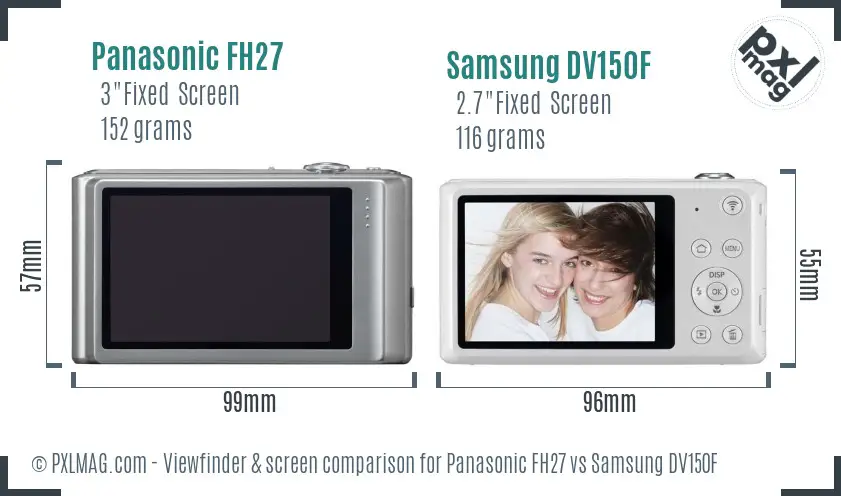 Panasonic FH27 vs Samsung DV150F Screen and Viewfinder comparison