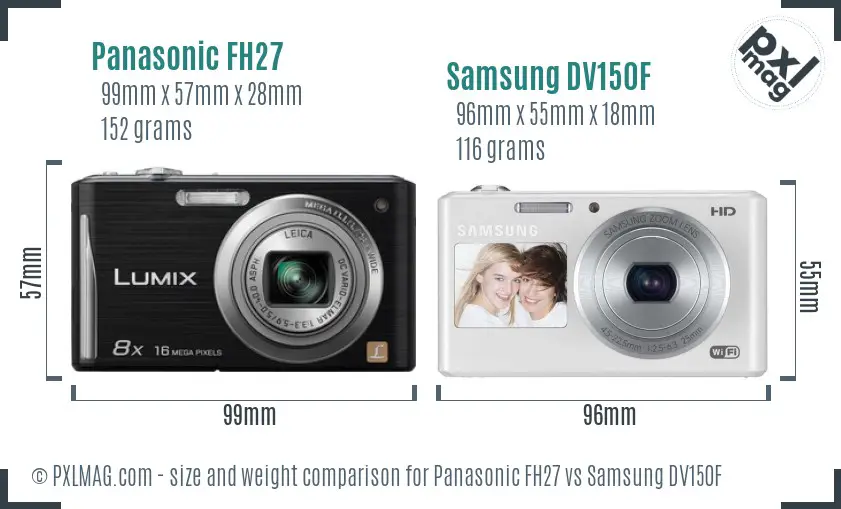 Panasonic FH27 vs Samsung DV150F size comparison