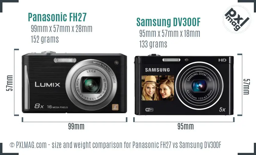 Panasonic FH27 vs Samsung DV300F size comparison