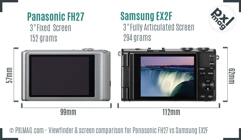 Panasonic FH27 vs Samsung EX2F Screen and Viewfinder comparison
