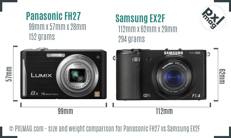 Panasonic FH27 vs Samsung EX2F size comparison