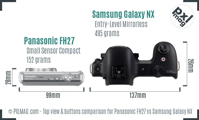 Panasonic FH27 vs Samsung Galaxy NX top view buttons comparison