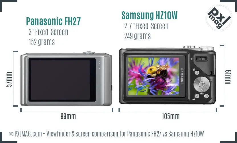 Panasonic FH27 vs Samsung HZ10W Screen and Viewfinder comparison