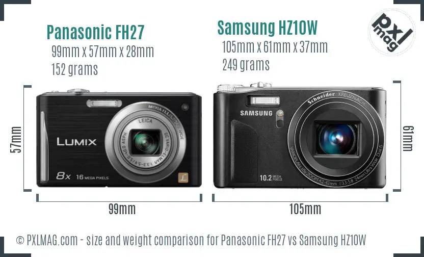 Panasonic FH27 vs Samsung HZ10W size comparison