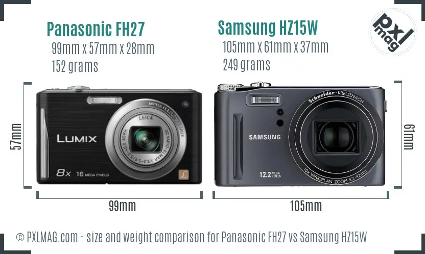 Panasonic FH27 vs Samsung HZ15W size comparison