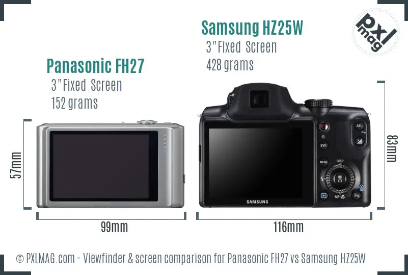Panasonic FH27 vs Samsung HZ25W Screen and Viewfinder comparison