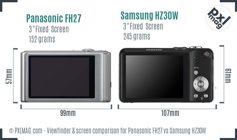 Panasonic FH27 vs Samsung HZ30W Screen and Viewfinder comparison
