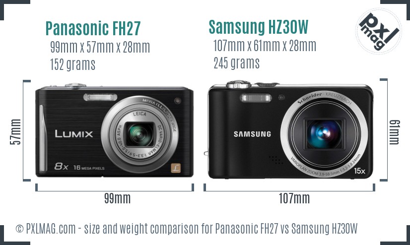 Panasonic FH27 vs Samsung HZ30W size comparison