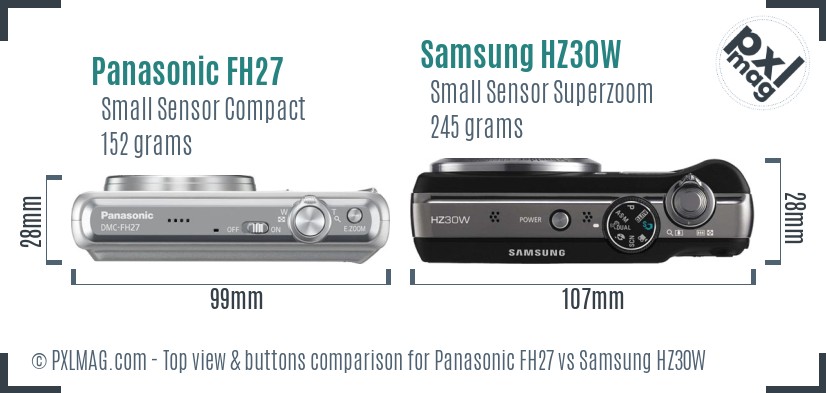 Panasonic FH27 vs Samsung HZ30W top view buttons comparison