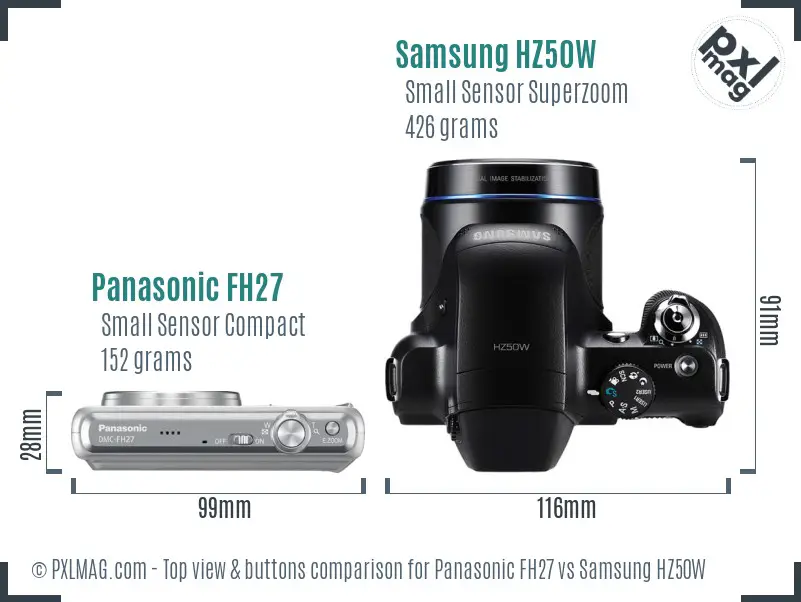 Panasonic FH27 vs Samsung HZ50W top view buttons comparison