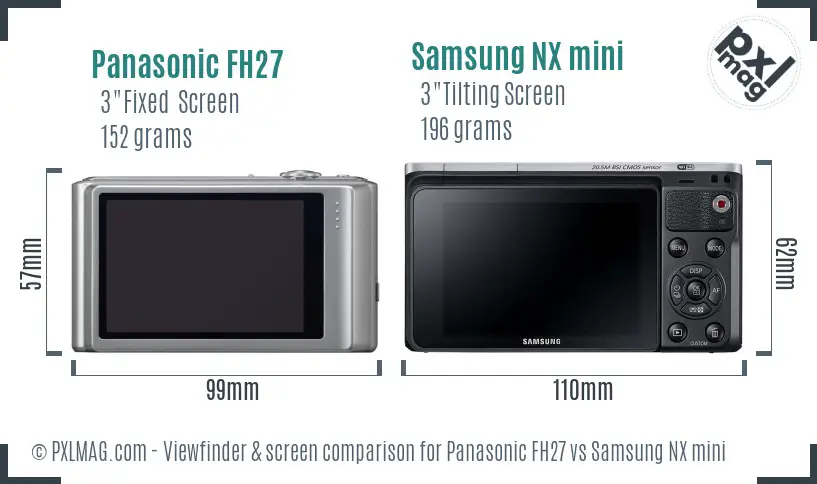 Panasonic FH27 vs Samsung NX mini Screen and Viewfinder comparison