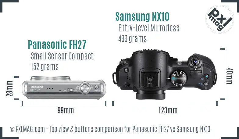 Panasonic FH27 vs Samsung NX10 top view buttons comparison Panasonic FH27 vs Samsung NX10 top view buttons comparison