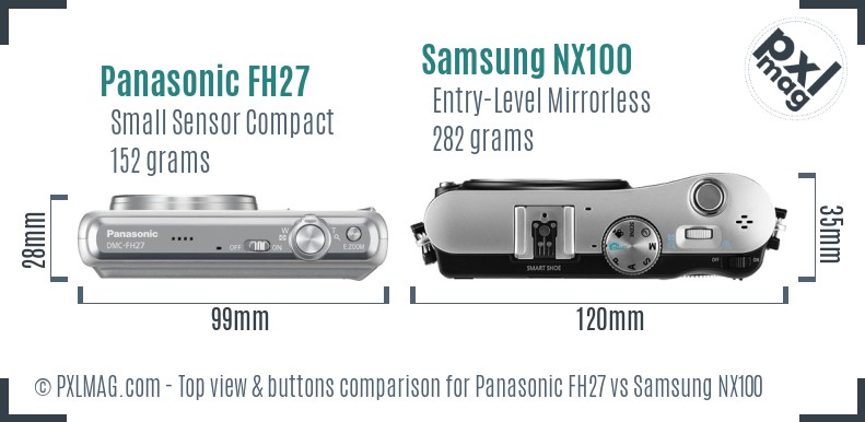 Panasonic FH27 vs Samsung NX100 top view buttons comparison