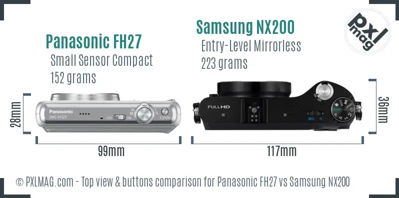 Panasonic FH27 vs Samsung NX200 top view buttons comparison