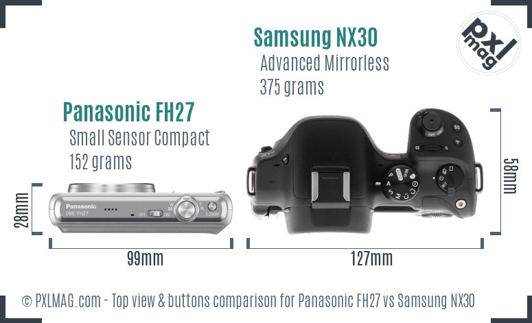 Panasonic FH27 vs Samsung NX30 top view buttons comparison