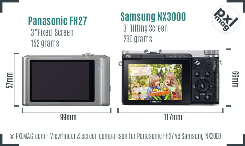 Panasonic FH27 vs Samsung NX3000 Screen and Viewfinder comparison