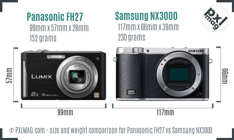 Panasonic FH27 vs Samsung NX3000 size comparison