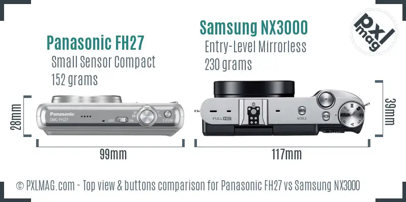 Panasonic FH27 vs Samsung NX3000 top view buttons comparison