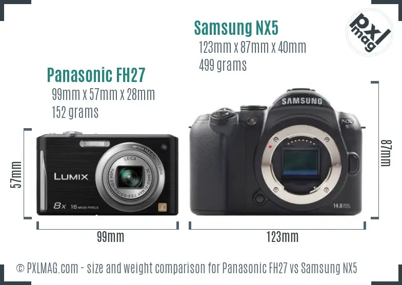 Panasonic FH27 vs Samsung NX5 size comparison