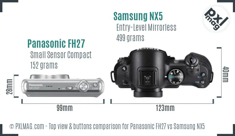 Panasonic FH27 vs Samsung NX5 top view buttons comparison
