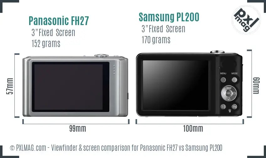 Panasonic FH27 vs Samsung PL200 Screen and Viewfinder comparison