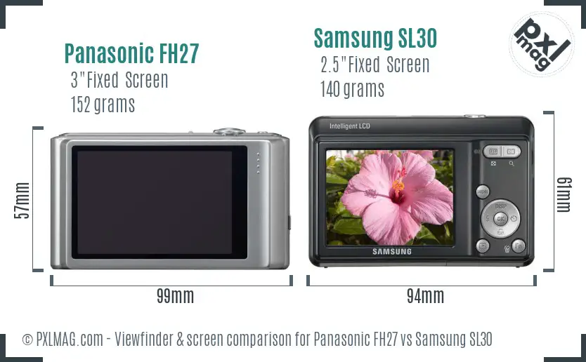 Panasonic FH27 vs Samsung SL30 Screen and Viewfinder comparison