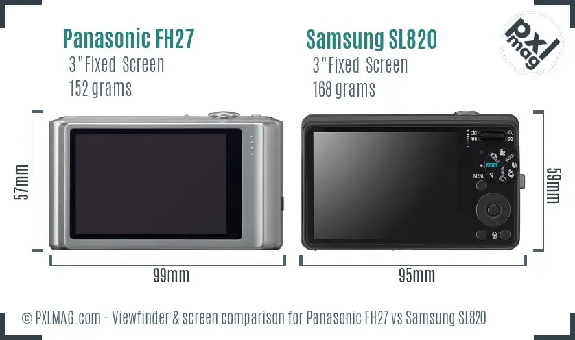 Panasonic FH27 vs Samsung SL820 Screen and Viewfinder comparison